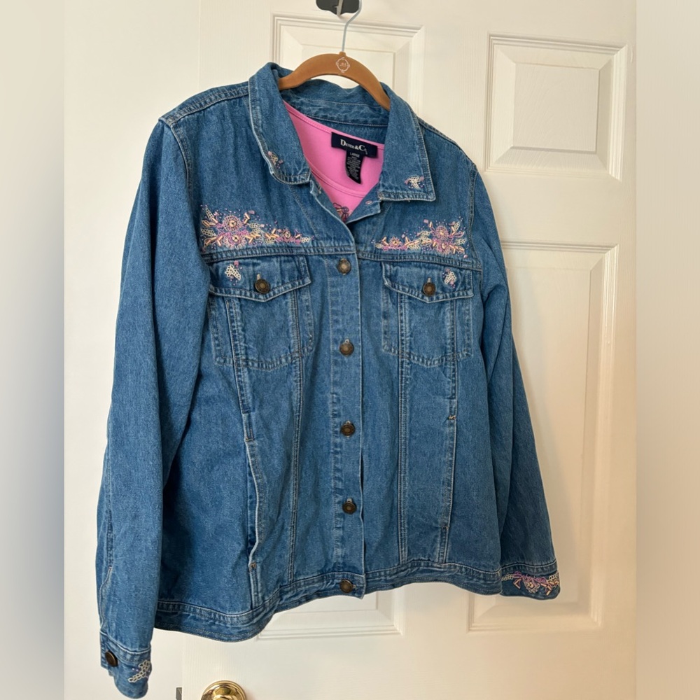 Embroidered & beaded Jean Jacket with coordinating 3/4 sleeve knit top